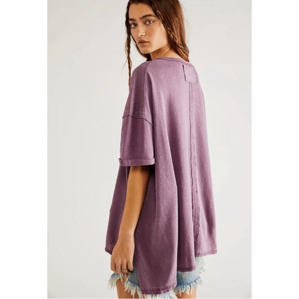 Free People We The Free Linen Blend Diego Tee Wine Grape - Picture 2 of 10